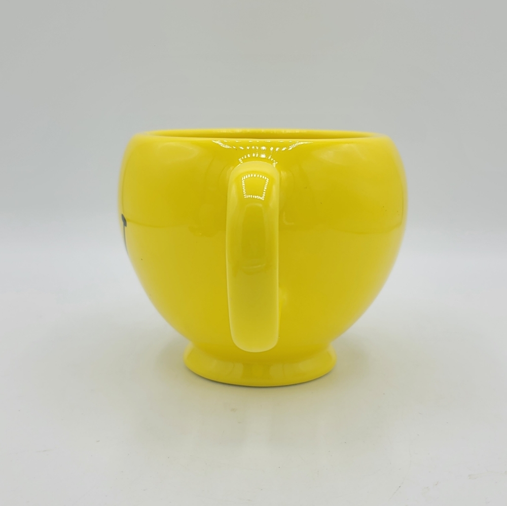 Teleflora Smiley Face Yellow Mug Bowl Oversized 4" Ceramic Cup Pedestal Base Vtg - Picture 4 of 7